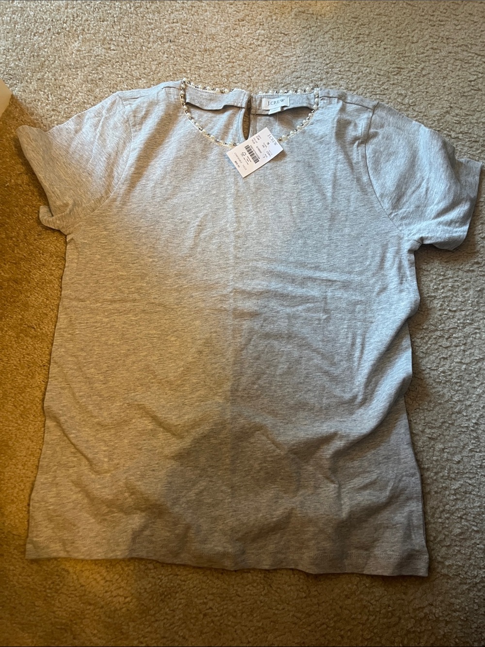 J. Crew Gray Knit Short Sleeve Top with Beaded Neckline
